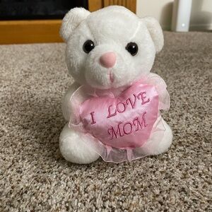 mai-to pink & white plush teddy bear “I love Mom”